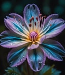 (macro photo), a flower with a ethereal complex colors, a mesmerizing bioluminescent forest, colorful