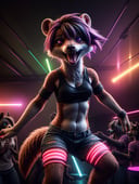 1girl, solo, weasel_raver, moshing in a club, glow_sticks, frying on ecstasy