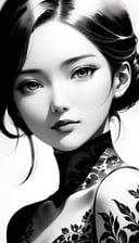 Ink wash painting style,1girl,Elegant,Portrait Photogram,detailed gorgeous face,