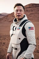 Elon Musk on Mars, professional photo, shot on Hasselblad