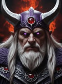 (closeup odin in front of the bifröst), dark  themed background. very dark and scary horror vibes. hyper intricate details. purple, red, white colors. hyperrealistic artwork style. scary horror metal music vibe. godrays, gorgeous, amazing, intricate, highly detailed, digital painting, artstatio