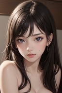 1girl, (nsfw:1.2), upper body, (masterpiece, best quality), RAW photo, 16k wallpaper, extremely detailed CG, amazing, ultra detailed, hyperrealistic, official art, High quality texture, incredibly absurdres, highres, 18 years old, cute girl, beautiful face, detailed large black eyes, 