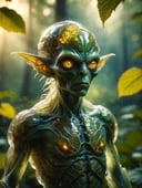 full body photo of a dnd goblin with a transparent glass head, the brain is visible, intricate biological details, natural biological texture, alien anatomy, bioluminescent colors, uhd, high detail, insane details, dslr, sharp focus, detailed, forest background <lora:RPGGoblinXL:0.3> transparent glass skin, golden hour, microscopic in a leaf masterpiece, award winning artwork<lora:MysticVision_XL_fp16:1>