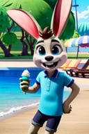 NuPogodiNewHare, (shirtless, barechested, chest tuft, buckteeth, swimming trunks, bunny tail), (outdoor, beach, smiling, open mouth, holding holding ice cream), (masterpiece:1.2), hires, 3D, Unreal Engine Render, ultra-high resolution, 8K, high quality, (sharp focus:1.2), clean, crisp, cinematic, <lora:Hare-18:0.8>