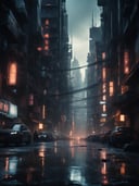 cinematic film still, a city, a dystopian future, year 3000, sci fi, amazing details, dark atmosphere, shallow depth of field, vignette, highly detailed, high budget, bokeh, cinemascope, moody, epic, gorgeous, film