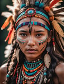 awardwinning photo, dynamic photo of young shaman woman, colorful, close up, cinematic shot, Fujifilm XT, (Highest Quality, 4k, masterpiece, Amazing Details:1.1), film grain, Fujifilm XT3