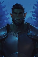 score_9, score_8_up, score_7_up, solo, male focus, mature male, orc, green skin, tusks, beard, outdoors, armor, looking at viewer, shoulder armor, breastplate, upper body, closed mouth, pauldrons, night, night sky, standing <lora:Smooth Night Style SDXL_LoRA_Pony Diffusion V6 XL:1>