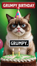 photo of grumpy cat in matrix with a sign saying "grumpy birthday" 