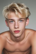 an 18 years old handsome cute blond boy, (shirtless: 1.5), sitting on the beach, sunshine, sharp focus, finely detailed eyes and face, short hair, fade haircut, male_only, sharp skin, masterpiece, photorealistic, ultra-detailed, fine skin detail, best, super fine, best quality, ultra highres, 8k, RAW photo, cute blond boy<lora:EMS-47342-EMS:1.000000>