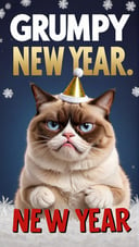 photo of a grumpy cat with text that says "grumpy new year"