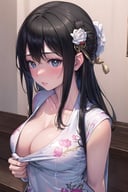 (masterpiece, best quality, ultra detailed,illustration), <lora:xiala-000008:1>,xiala,1girl, solo, clothes_pull, cleavage, shirt_pull, (original figure painting),chinese style architecture,((upper body)),(arms behind back),(solo),1 girl,(medium breasts),(middle breasts),((black hair)),swept bangs,(an extremely delicate and beautiful),(Beautiful and detailed eye description),(Beautiful and detailed facial depiction),standing,((embroidery)),(white Taoist robe),china dress,Han Chinese Clothing,detailed clothes,Hair accessories,detailed face,Look at the audience, upper body