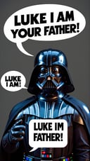 Photo of Darth Vader with text bubble that says "Luke I am your father!"