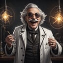 ((line art drawing)), old evil scientist,  psycho, laughing, science coat, dark experiments, electricity sparks, victorian, dark science lab, steampunk sun glasses, dark atmosphere, Homunculus . highly detailed . professional, sleek, modern, minimalist, graphic, line art, vector graphics