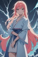 (flat color:1.3),(colorful:1.3),(masterpiece:1.2), best quality, original, extremely detailed wallpaper, looking at viewer, upperbody shot of a girl infused with lightning, fully clothed with blue long robe, highly detailed, extremely detailed, red eyes, electric, red moon, Rays of Shimmering Light, Cinematic Lighting, Matte, Stone, Milky Quartz, Opalite, Jewelry, Silk, Feathers, Water splash, Fog, Electric, Electricity, sparks, lensflare, rim lighting, backlighting, Bracelet, Chromatic Aberration, RTX, Post Processing