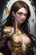 8k portrait of beautiful cyborg with brown hair, intricate, elegant, highly detailed, majestic, digital photography, art by artgerm and ruan jia and greg rutkowski surreal painting gold butterfly filigree, broken glass, (masterpiece, sidelighting, finely detailed beautiful eyes: 1.2), hdr, upper body