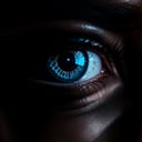 style of Brandon Woelfel, blue eye, close up, macro, black background, cinematic, depth of field, realistic, detailed, photography, thematic background, ambient enviroment,perfecteyes