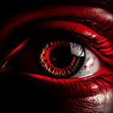 style of Tyler Shields, red eye, close up, macro, black background, realistic, detailed, photography, thematic background, ambient enviroment, epic, candystyle,perfecteyes