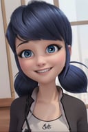(8k, RAW photo, best quality, masterpiece:1.2), (intricate details), perfect eyes, perfect face, perfect lighting, beautiful, (masterpiece:1.2), (best quality:1.2), 1girl, solo, marinette, blue hair, ponytails,  <lora:marinette-10:0.85>, smiling