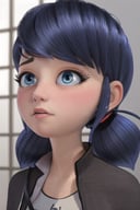 (8k, RAW photo, best quality, masterpiece:1.2), (intricate details), perfect eyes, perfect face, perfect lighting, beautiful, (masterpiece:1.2), (best quality:1.2), 1girl, solo, marinette, blue hair, ponytails,  <lora:marinette-10:0.85>, blush, astonishment face