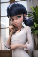 (8k, RAW photo, best quality, masterpiece:1.2), (intricate details), perfect eyes, perfect face, perfect lighting, beautiful, (masterpiece:1.2), (best quality:1.2), 1girl, solo, marinette, blue hair, ponytails, pajamas,  <lora:marinette-10:0.85>