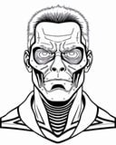 a clean line drawing of  The Terminator ,  (white background:1.3), b&w,  art by  coloring-book-style