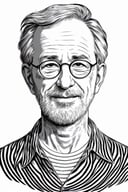 a clean line drawing of  Steven Spielberg ,  (white background:1.3), b&w,  art by   coloring-book-style