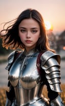 (masterpiece), (extremely intricate:1.3), (realistic), portrait of a girl, the most beautiful in the world, (medieval armor), metal reflections, upper body, outdoors, intense sunlight, far away castle, professional photograph of a stunning woman detailed, sharp focus, dramatic, award winning, cinematic lighting, ,  volumetrics dtx, (film grain, blurry background, blurry foreground, bokeh, depth of field, sunset, motion blur:1.3), chainmail