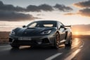photo of a supercar, 8k uhd, high quality, road, sunset, motion blur, depth blur, cinematic, filmic image 4k, 8k with [George Miller's Mad Max style]. The image should be [ultra-realistic], with [high-resolution] captured in [natural light]. The lighting should create [soft shadows] and showcase the [raw] and [vibrant colors]