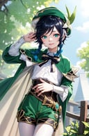 masterpiece, best quality,solo, 1boy, male focus, flower, venti (genshin impact), lyre, black hair, hat, smile, braid, long sleeves, twin braids, gradient hair, multicolored hair, instrument, pantyhose, vision (genshin impact), bow, shorts, blue hair, green headwear, beret, white pantyhose, green shorts, collared cape, bangs, butterfly, holding instrument, white flower, shirt, jewelry, looking at viewer, bug, white shirt, brooch, cape, androgynous, frilled sleeves, outdoors, frills, holding, leaf, corset, short hair with long locks, night,(kbxll:0.6)