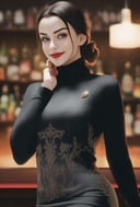 photo of m4d4m, a beautiful woman, in a (noisy-bar), (smoky:1.3), wearing a (turtleneck-dress), (smiling:1.15), (8k, RAW photo, best quality, depth of field, ultra high res:1.2), (absurdres, intricate, photorealistic, masterpiece, ultra-detailed, Unreal Engine:1.3), <lora:m4d4m:1.0>