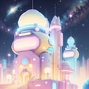 <lora:KawaiiTech-20:0.9>, kawaiitech,pastel color, kawaii,  cute colors ,scifi,, space city 