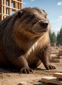 HDR, 8K resolution, intricate detail, sophisticated detail, depth of field, photorealistic, sharp focus, digital hyperrealism concept art of anthropomorphic beavers as construction builders that building city from sticks, <lora:add_detail:0.85>,