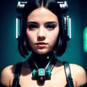 analog style cyberpunk portrait of a cute girl, beautiful