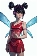 (Musa), (short twin tails, bangs, black hair, black eyes), (fairyoutfit), (red dress, red skirt, simple blue fairy wings, purple headphones, sparkling clothing), (white background, solid white background:1.2), (realistic:1.2), (masterpiece:1.2), (full-body-shot:1),(Cowboy-shot:1.2), neon lighting, dark romantic lighting, (highly detailed:1.2),(detailed face:1.2), (gradients), colorful, detailed eyes, (natural lighting:1.2), (neutral standing pose:1.2), (solo, one person, 1girl:1.5),<lora:WinxClubMusa-10:0.9> <lora:add_detail:0.15> <lora:hipoly3DModelLora_v10:0.05> <lora:RSERomantic_RSESofiko_RSEEmma-v1:0.1> <lora:BeautifulEyes:0.65>