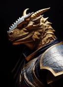 dragonborn, male, horns, solo, scales, armor, tail, shoulder armor, pauldrons, upper body, closed mouth, black background, ((masterpiece, best quality)), (photorealistic:1.4)  <lora:dragonborn_offset:1> 