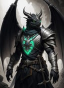 black dragonborn, solo, male, jewelry, closed mouth, green eyes, male focus, wings, horns, belt, sword, necklace,  armor, glowing,shoulder armor, glowing eyes, claws, pauldrons, ((masterpiece, best quality)), art by greg rutkowski  <lora:dragonborn_offset:1>