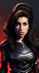 amy winehouse, solo, streaked hair, dark red eyes, farmer,  middle shot, realistic,3D VR painting, masterpiece, professional, high quality, beautiful, amazing, synthwave, ConceptArtWorld, armored dress, absurdly long hair, masterpiece, highres,  4k, detailed background, cozy, (elegant:0.8),