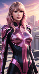 taylor swift, solo, pink hair, gray eyes, mechanic,  middle shot, realistic,Luminism painting, masterpiece, professional, high quality, beautiful, amazing, synthwave, Pixiv, Gimp suit, medium hair, masterpiece, highres,  4k, detailed background, elite, (colossal:0.8),
