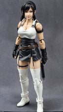 (Dutch angle:1.3), (ActionFigureQuiron style), solo, Tifa Lockhart (Final Fantasy VII): Tifa's iconic white tank top, black mini-skirt, suspenders, and martial arts prowess have made her a beloved character for Final Fantasy cosplayers., box art,action figure box, weapon, no humans, (reference sheet:1.3), power armor,<lora:quiron_ActionFigure_v2_lora:0.77>