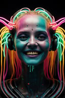 impossibly beautiful portrait of alien shapeshifter entity, insane smile, intricate complexity, surreal horror, inverted neon rainbow drip paint, trending on art station, photoreal, 8 k, octane render by greg rutkowski