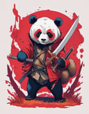 Leonardo Style, illustration, bear, 1boy, weapon on back, jacket, panda, male focus, weapon, red eyes, solo, sword, red jacket, furry,  <lora:leonardo_illustration:1>