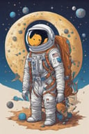 Leonardo Style, illustration, moon, spacesuit, astronaut, ambiguous gender, solo, bag, backpack, bird, space helmet, helmet, 1other, 1boy, standing<lora:leonardo_illustration:1>
