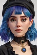 3D style,masterpiece, best quality,3d rending ,close-up,portrait, 3D,1girl, solo, multicolored hair, blue hair, black hair, necklace, freckles, jewelry, two-tone hair, looking to the side, realistic, upper body, simple background, bangs, looking away, short hair, parted lips, black eyes, lips, gothic, choker, makeup, mole, black shirt, shirt, <lora:3d_render_style_xl:1> 