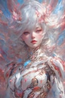 (masterpiece, top quality, best quality, official art, beautiful and aesthetic:1.2),(1girl),extreme detailed,(fractal art:1.3),colorful,highest detailed..,,White,Chest,Abdomen,(universe background,surreal),((blue short hair)),,a face,(Only one face.:1.1),.,relief,Pink Mecha,((red eyes))