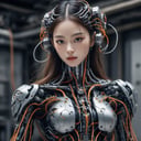 1girl,solo,cybirg style, cyborg, wire, cable, android, mechanical body part, hd, looking_at_viewer
