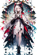 , (masterpiece:1.2), best quality,midjourney,1girl, solo, long hair, very long hair, looking at viewer, grey hair, multicolored hair, white background, bangs, gloves, dress, black gloves, holding, streaked hair, reflection, long sleeves, wide sleeves, white footwear, hood, white hair, closed mouth, red hair <lora:midjourney_20230624181825:0.9>