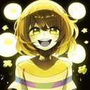 <lora:Undertale Frisk:1>, Undertale Frisk, smile, soft aura, looking at viewer, smile, open mouth