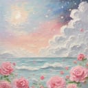 artistic oil painting stick,clouds, galaxies,starry sky
,(castle:1.3),sea,rough,(uneven),embossment,rose