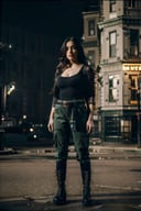 1girl, solo, (long hair, black hair, green eyes:1.3), (next level streetwear, black cargo skirt, belts, black boots, necklace), glitter, black, realistic style, 8k, exposure blend, (tomboy, big breast, slim, angry:1.1), (fighting pose), (full body), (fantasy clothes:1.2), (wind:1.3), dark of night, (aesthetic background),(masterpiece:1.2), (best quality, highest quality), (ultra detailed), (8k, 4k, intricate),(full-body-shot), (50mm), (highly detailed:1.2),(detailed face:1.2), detailed_eyes,(gradients),(ambient light:1.3) center subject, (cinematic composition:1.3),(HDR:1),Accent Lighting,extremely detailed,original, highres,(perfect_anatomy:1.2), (ray tracing),dark studio, night ,fantasy_world<lora:FilmVelvia3:1> <lora:UE_20230717224732:1> 