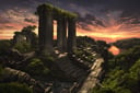 (masterpiece, best quality:1.5), absurdres, intricate details, 8k, fantasy, retro artstyle, <lora:LOD-16:0.9>, LODBG, no humans, outdoors, sky, cloud, water, tree, cloudy sky, nature, scenery, reflection, sunset, ruins, pillar, moss, overgrown,  volumetric lighting, perfect composition, highly detailed, extremely detailed landscape, (hyper detailed)